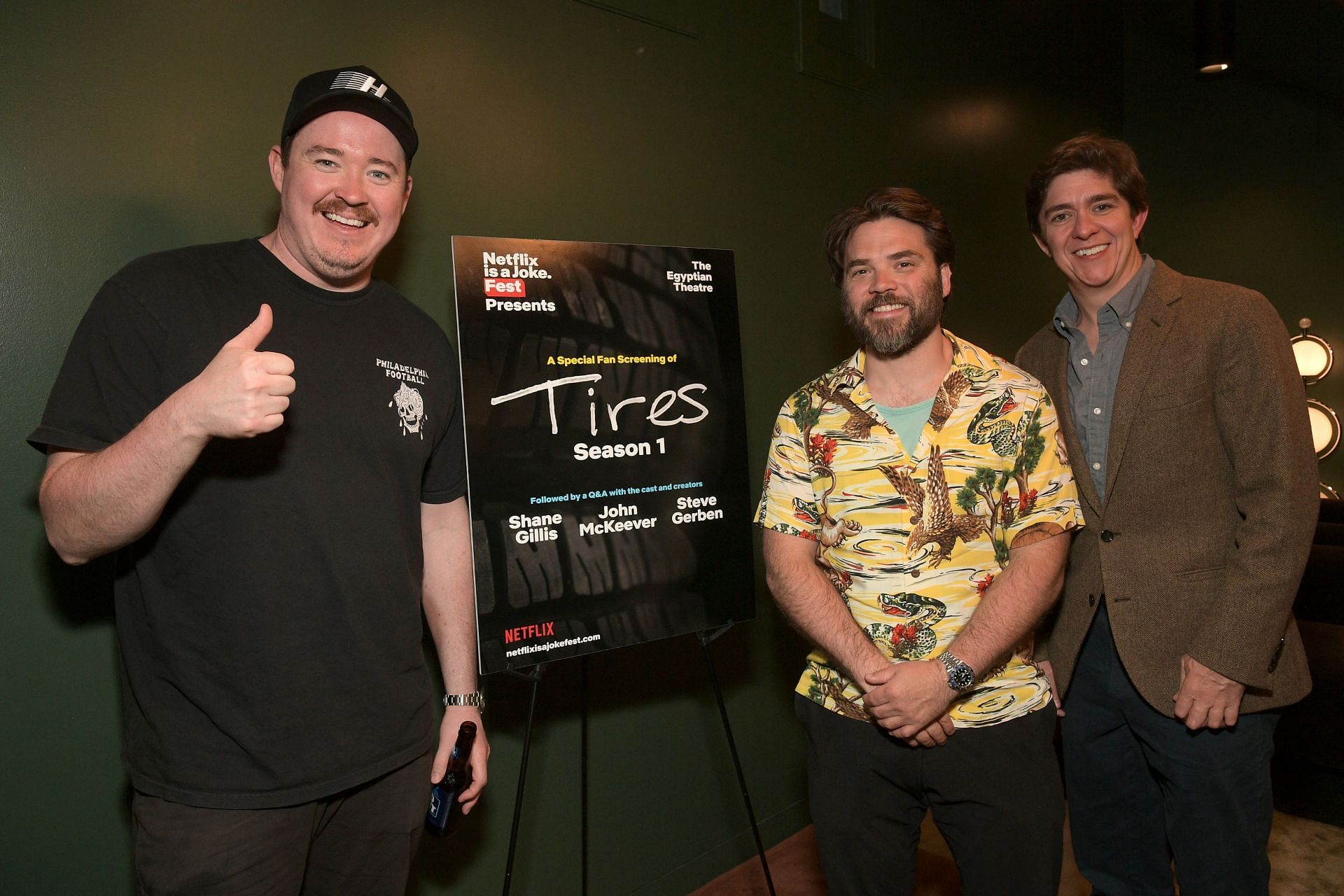 Shane Gillis, John McKeever, and Steve Gerben attend Netflix is a Joke Fest: Tires Special Screening at The Egyptian Theatre Hollywood on May 06, 2024, in Los Angeles, California. (Image via Getty)